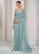 Soft Organza Light Blue Casual Wear Hand Work Saree